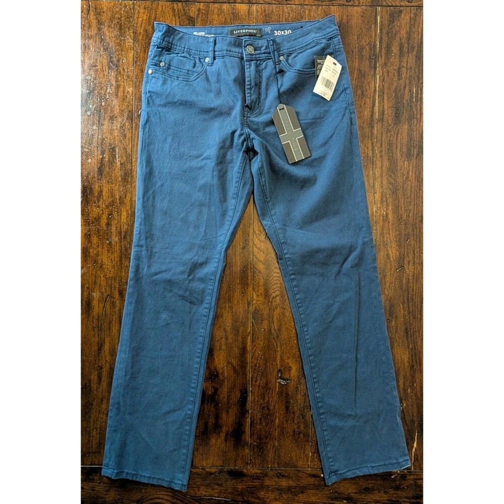Liverpool Relaxed Straight 5 Pocket Pants Mens 30x30 Blue Stretch Casual NWT